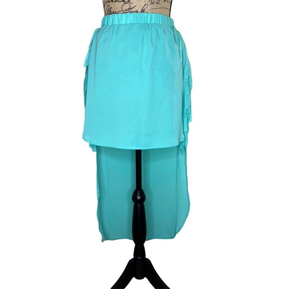 Sugar Lips Festival Breeze Skirt Aqua Color Fringe High Low Stretch NEW Size M - Picture 2 of 11